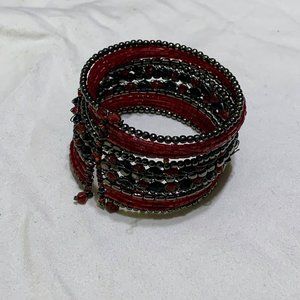 Handmade Red Beaded Cuff Bracelet